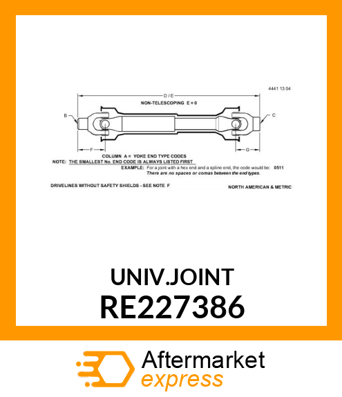 UNIVERSAL JOINT WITH SHAFT, 1500 MF RE227386