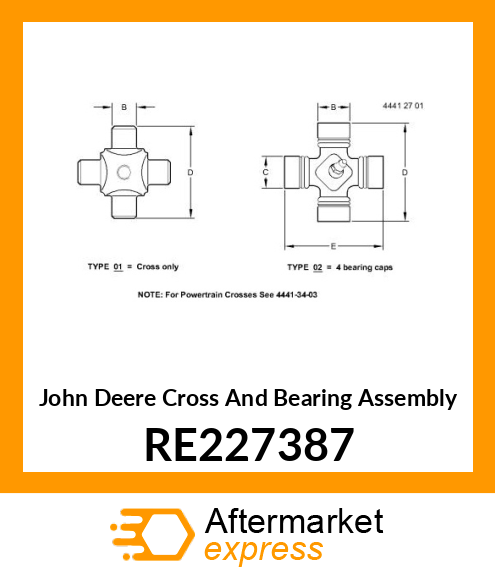 CROSS AND BEARING ASSEMBLY, SPIDER RE227387