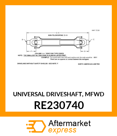 UNIVERSAL DRIVESHAFT, MFWD RE230740