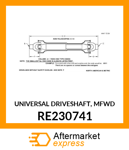 UNIVERSAL DRIVESHAFT, MFWD RE230741