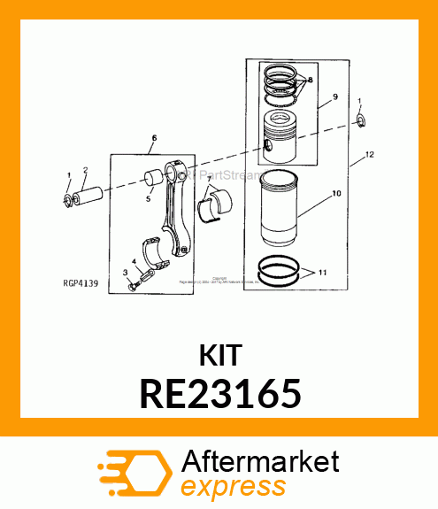 KIT,CYL LINER/PIS W/RING/OP900/PTS RE23165