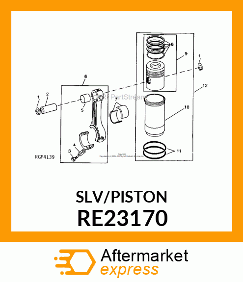 KIT,CYL LINER/PIS W/RING/OP900/PTS RE23170