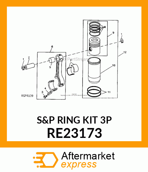 KIT,CYL LINER/PIS W/RING/OP900/PTS RE23173