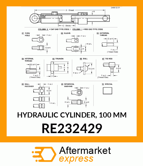 HYDRAULIC CYLINDER, 100 MM RE232429