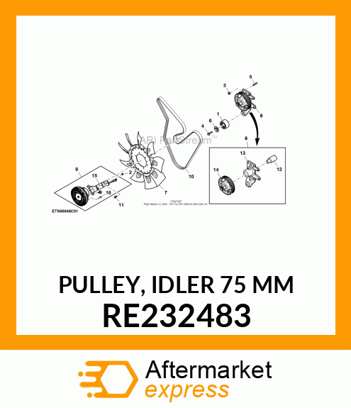 PULLEY, IDLER 75 MM RE232483