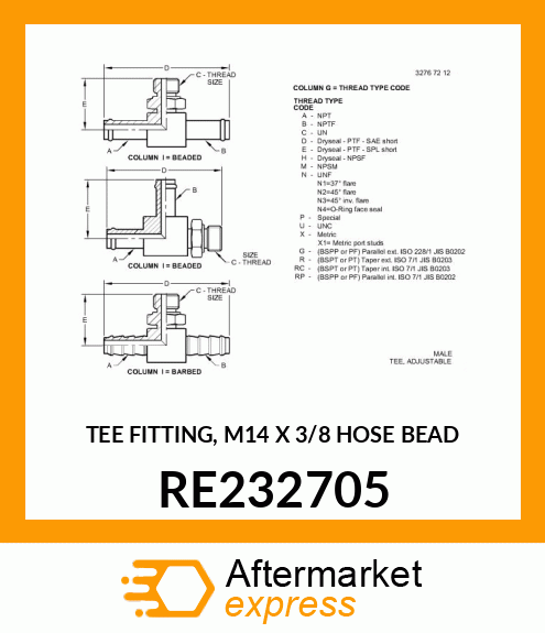 TEE FITTING, M14 X 3/8 HOSE BEAD RE232705