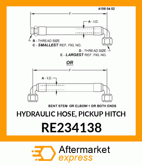 HYDRAULIC HOSE, PICKUP HITCH RE234138