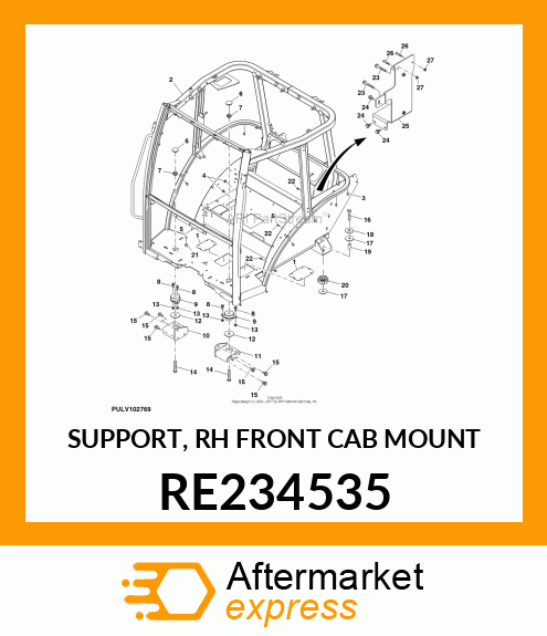 SUPPORT, RH FRONT CAB MOUNT RE234535