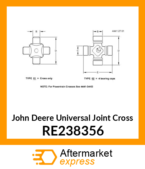 UNIVERSAL JOINT CROSS, DRIVE SHAFT RE238356