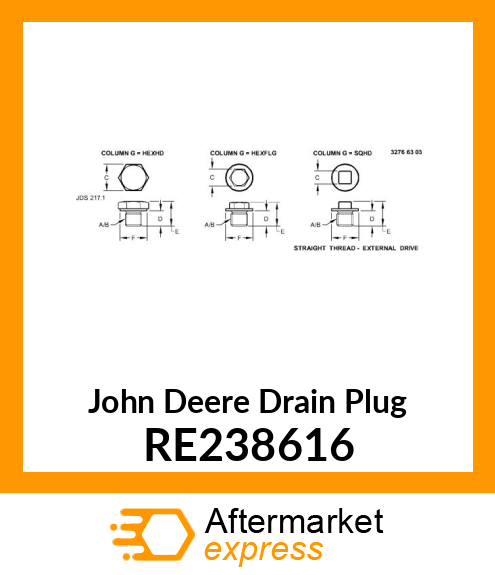 DRAIN PLUG, THREADED W/O RE238616