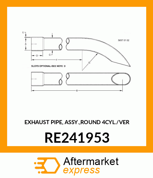 EXHAUST PIPE, ASSY.,ROUND 4CYL./VER RE241953