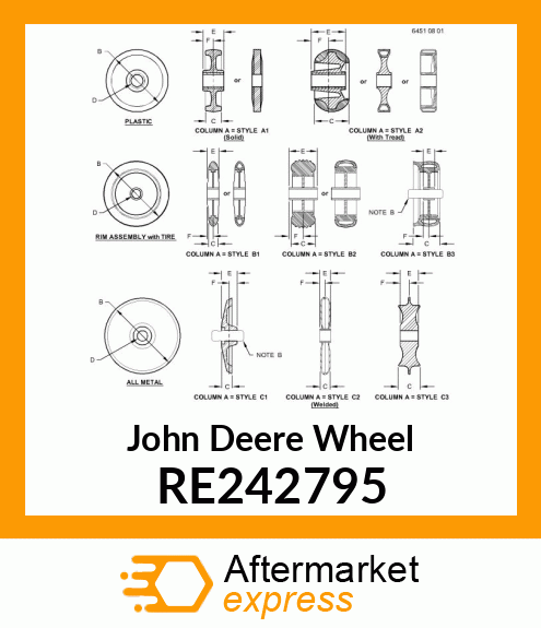 WHEEL, IDLER WITH RUBBER RE242795