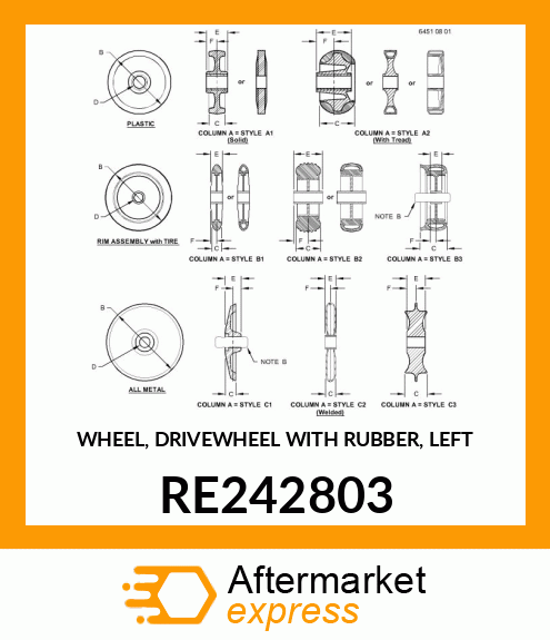 WHEEL, DRIVEWHEEL WITH RUBBER, LEFT RE242803