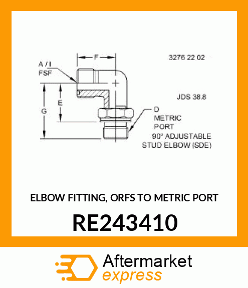 ELBOW FITTING, ORFS TO METRIC PORT RE243410