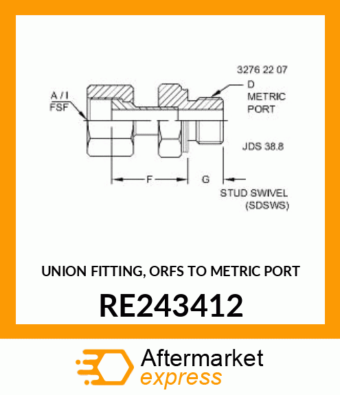 UNION FITTING, ORFS TO METRIC PORT RE243412