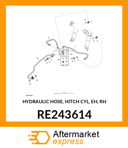 HYDRAULIC HOSE, HITCH CYL, EH, RH RE243614