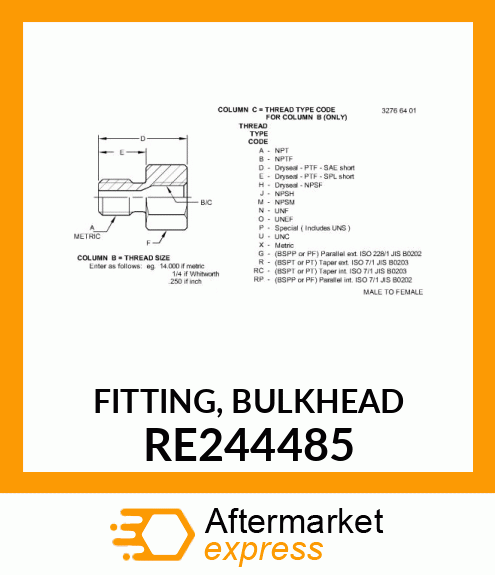 FITTING, BULKHEAD RE244485