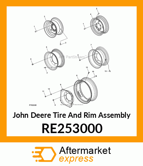 TIRE AND RIM ASSEMBLY, RIM, DRIVE W RE253000
