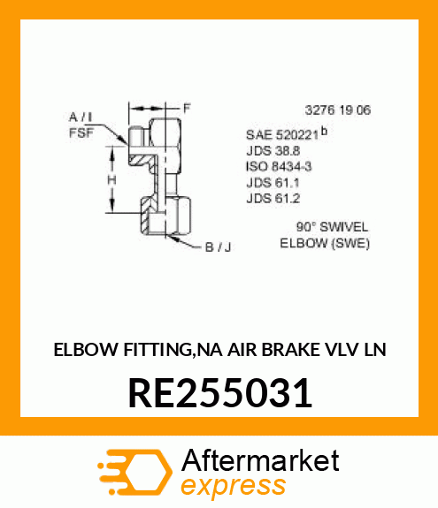 ELBOW FITTING,NA AIR BRAKE VLV LN RE255031