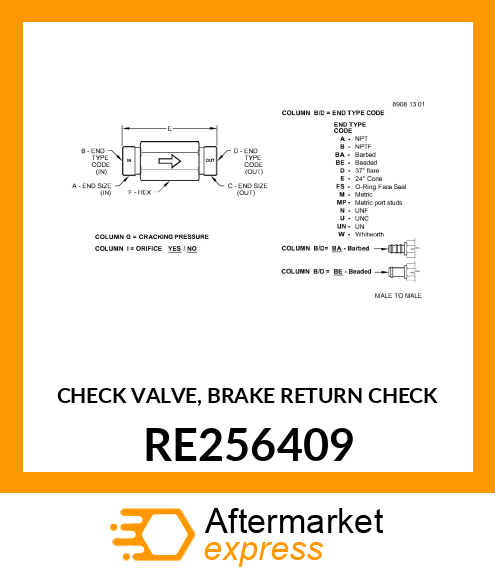 CHECK VALVE, BRAKE RETURN CHECK RE256409