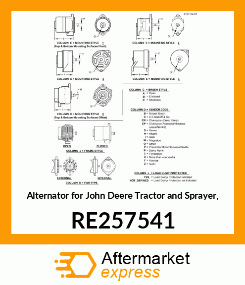 ALTERNATOR ASMB W/REGULATOR RE257541