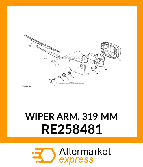 WIPER ARM, 319 MM RE258481