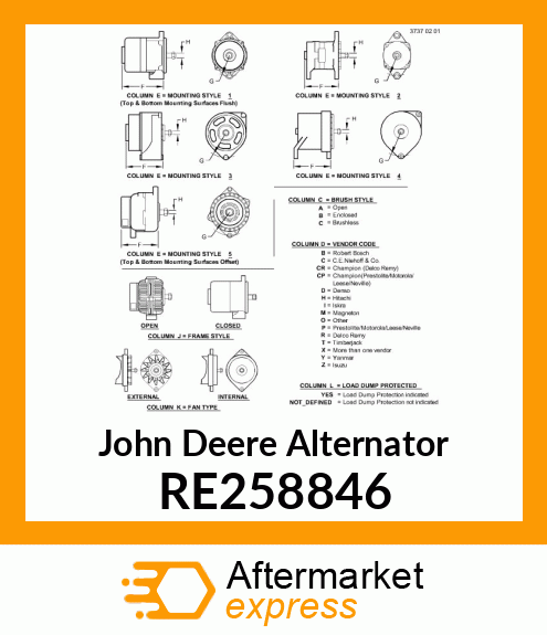 ALTERNATOR, ALTERNATOR, 40A AUTOLE RE258846