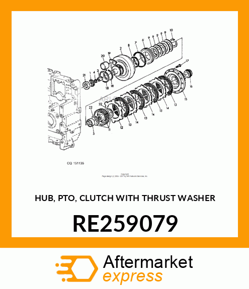 HUB, PTO, CLUTCH WITH THRUST WASHER RE259079