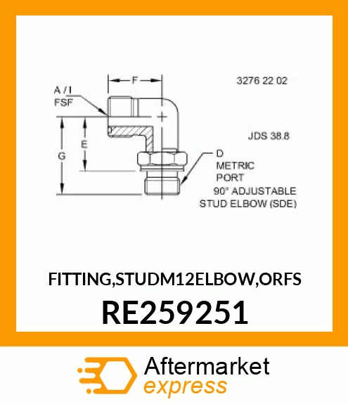 FITTING,STUDM12ELBOW,ORFS RE259251