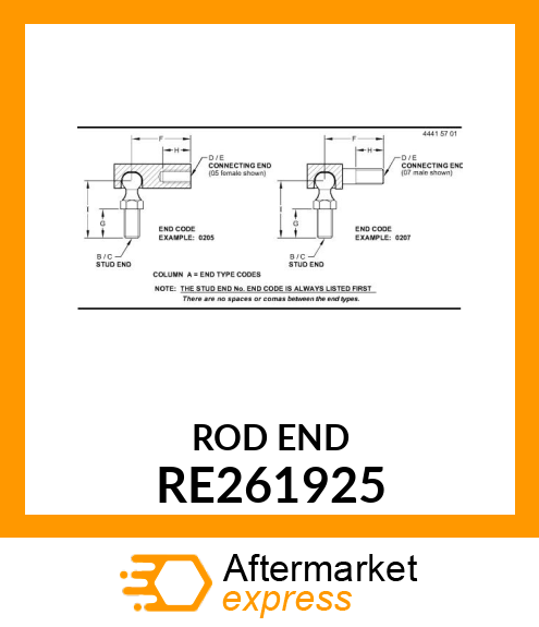 TIE ROD END, TIE ROD END RH RE261925