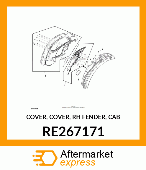 COVER, COVER, RH FENDER, CAB RE267171