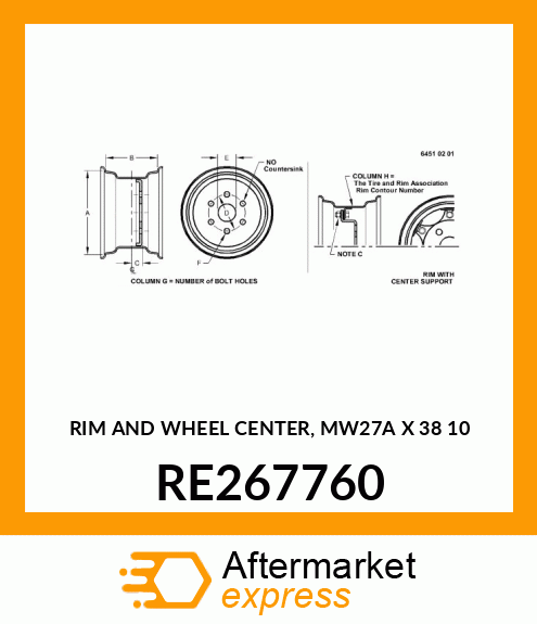 RIM AND WHEEL CENTER, MW27A X 38 10 RE267760