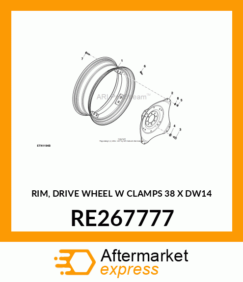 RIM, DRIVE WHEEL W CLAMPS 38 X DW14 RE267777