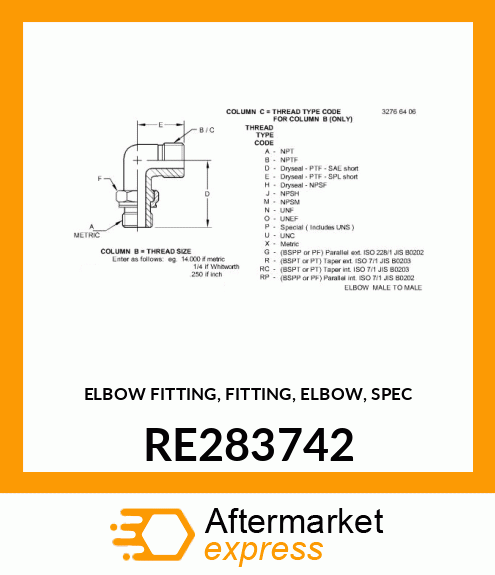 ELBOW FITTING, FITTING, ELBOW, SPEC RE283742