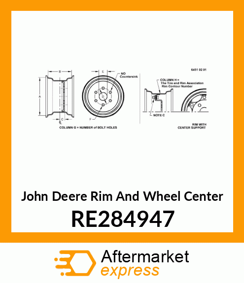 RIM AND WHEEL CENTER, RIM W12X24 RE284947