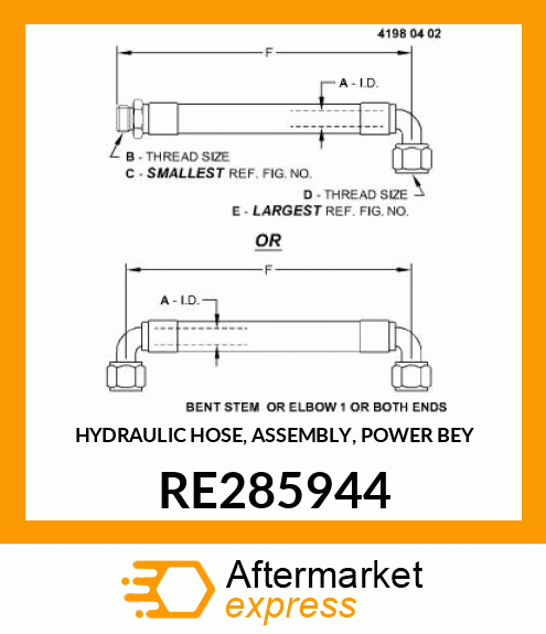 HYDRAULIC HOSE, ASSEMBLY, POWER BEY RE285944