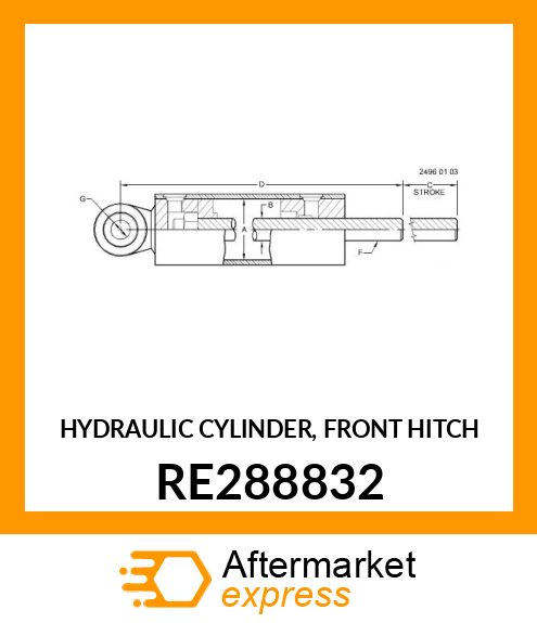 HYDRAULIC CYLINDER, FRONT HITCH RE288832