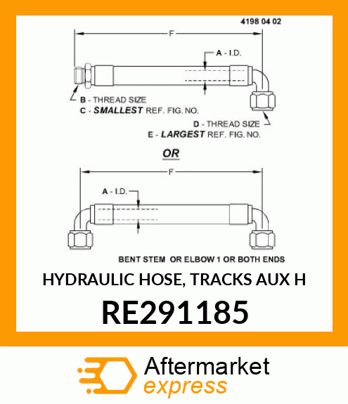 HYDRAULIC HOSE, TRACKS AUX H RE291185