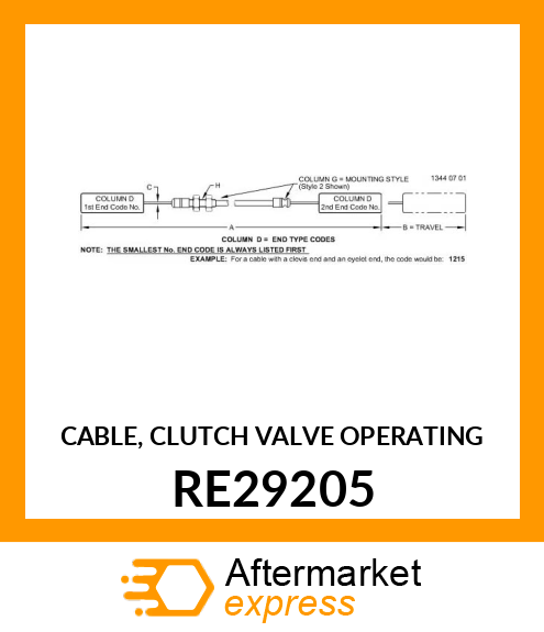 CABLE, CLUTCH VALVE OPERATING RE29205