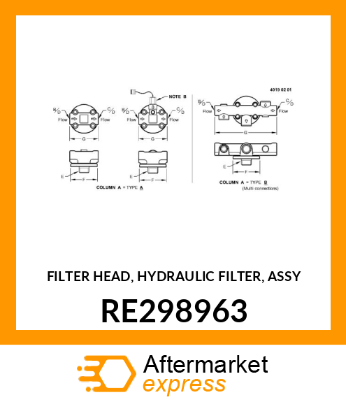 FILTER HEAD, HYDRAULIC FILTER, ASSY RE298963