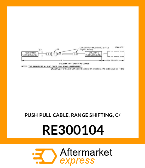 PUSH PULL CABLE, RANGE SHIFTING, C/ RE300104