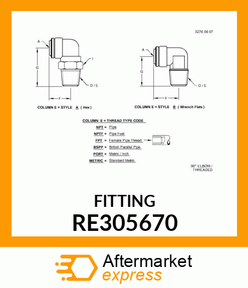 ELBOW FITTING, AIR SPRING, SEAT RE305670