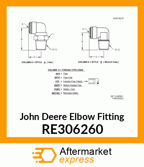 ELBOW FITTING, AIR SPRING, SEAT RE306260