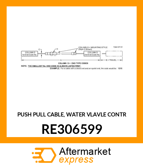 PUSH PULL CABLE, WATER VLAVLE CONTR RE306599