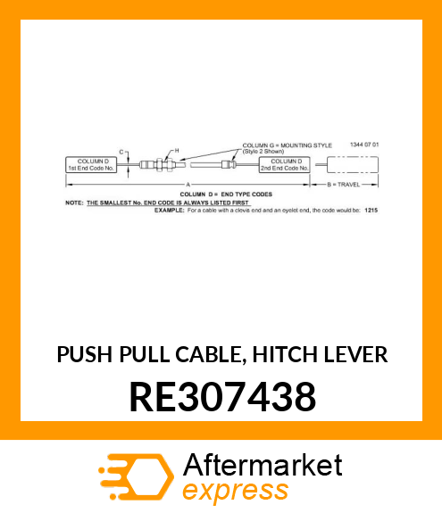 PUSH PULL CABLE, HITCH LEVER RE307438