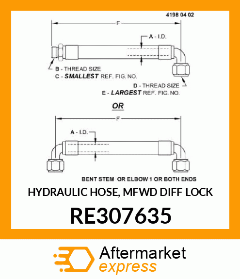 HYDRAULIC HOSE, MFWD DIFF LOCK RE307635