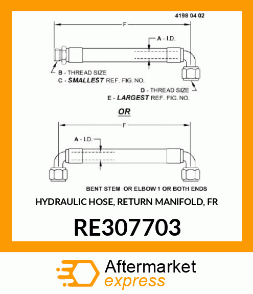 HYDRAULIC HOSE, RETURN MANIFOLD, FR RE307703