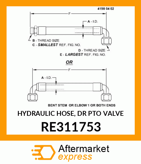 HYDRAULIC HOSE, DR PTO VALVE RE311753