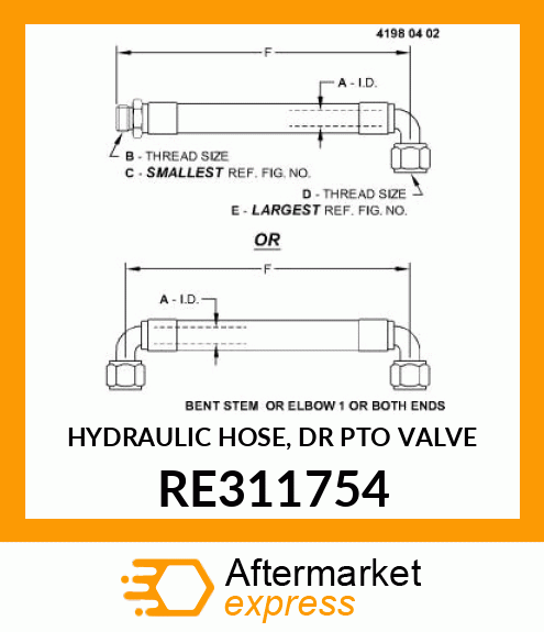 HYDRAULIC HOSE, DR PTO VALVE RE311754