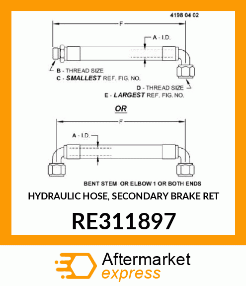 HYDRAULIC HOSE, SECONDARY BRAKE RET RE311897